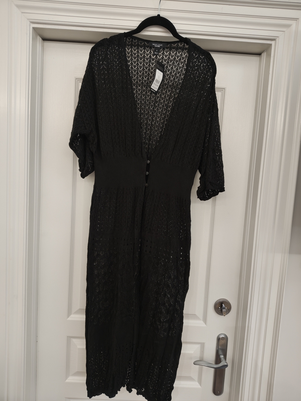 New Look Pointelle Kimono Button-Front Longline Cardigan